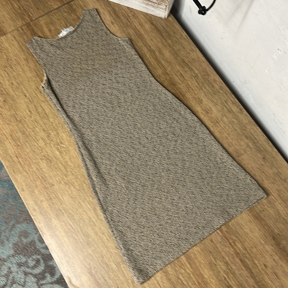 St John Collection great shape tweed cotton khaki tan black stretchy knit dress - Picture 8 of 9